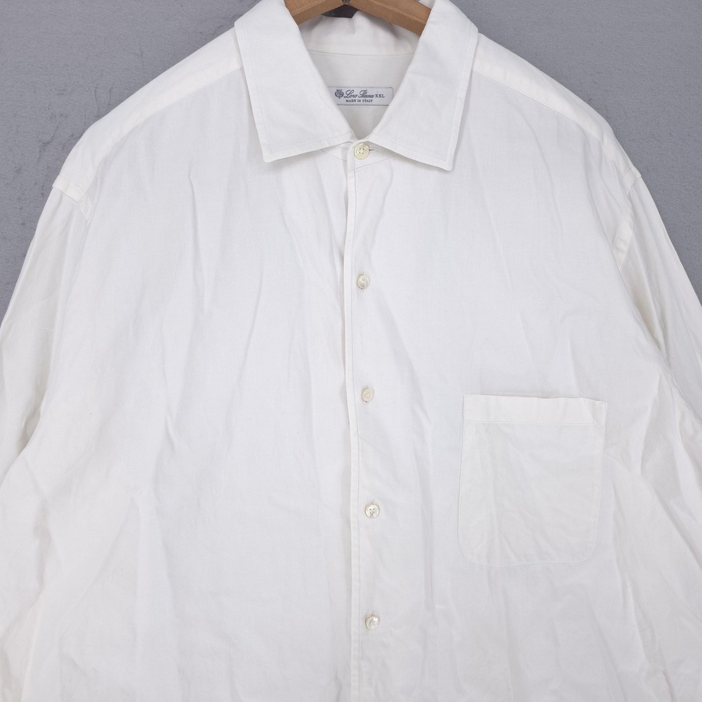 Loro Piana Shirt Mens 2XL White Cotton Twill Long Sleeve Button Up Made In Italy